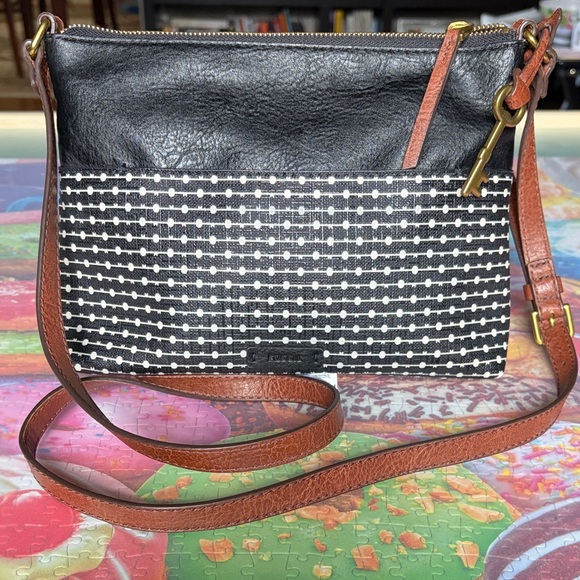 Fossil Handbags - Fossil Fiona Modern Dots Stylish Black & Brown Crossbody Bag. Like New!